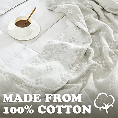 jinchan 100% Cotton Muslin Blanket Twin Boho Throw Blanket 60x80 Oatmeal - color: B. Cross Grey, size: 60"x80"