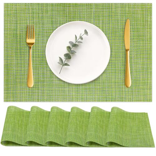 HOOMIL Placemats Set of 6, Heat Resistant, Green - color: Green, size: Set of 6