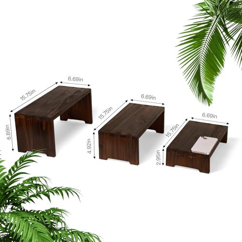 DAOYOUSKY Set of 3 Wooden Rustic Cupcake Stand for 24 Cupcakes, Stepped Wood Display Stand for Weddings, Tiered Party Buffet Table Display Nesting Riser for Food , Dessert, Cookie, Craft Show, Brown - color: Brown