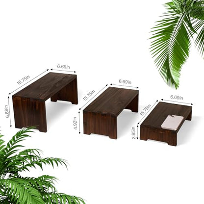 DAOYOUSKY Set of 3 Wooden Rustic Cupcake Stand for 24 Cupcakes, Stepped Wood Display Stand for Weddings, Tiered Party Buffet Table Display Nesting Riser for Food , Dessert, Cookie, Craft Show, Brown - color: Brown