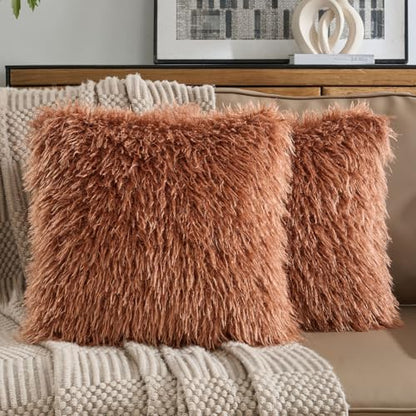 FUTEI Pack of 2 Faux Wool Throw Pillow Covers 18x18 Inch, Rust - color: Rust