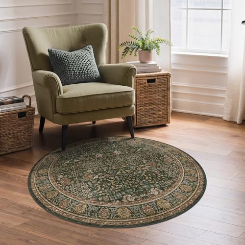 Bavni 3ft Round Area Rug 3x3, Washable Non Slip, Dark Green Brown - color: Dark Green Brown, size: 3' (Round)