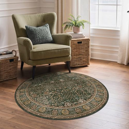 Bavni 3ft Round Area Rug 3x3, Washable Non Slip, Dark Green Brown - color: Dark Green Brown, size: 3' (Round)
