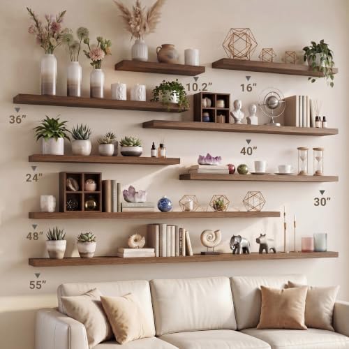Vivelove 10 in Deep Floating Shelves 16” Set of 2, Walnut - color: Walnut, size: 16”wx10.2”dx1.5”h