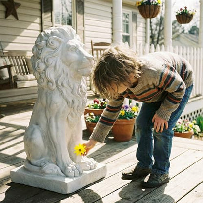 Lion Statue, Outdoor Garden Statues 27in Tall, White - color: White