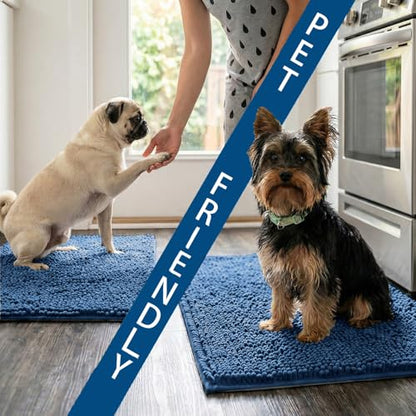 Bathroom Rugs Sets 2 Piece,Super Absorbent Chenille Bath Mats and U-Shaped Toilet Rug,Strong PVC Non Slip Backing,Microfiber Washable Dry Quickly Bath Mats for Bathroom(20"x32"+20"x20"U, Medium Blue) - color: Medium Blue