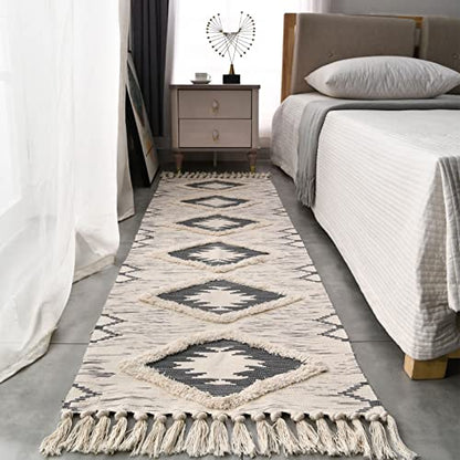 Boho Runner Rug 2'x6', Washable Hallway Rug Runner Non Slip Rubber Backed, Kitchen Farmhouse Area Rug Floor Mat with Tassels, Tufted Woven Cotton Entryway Carpet, Grey - color: Grey, size: 2' x 6' (Runner)