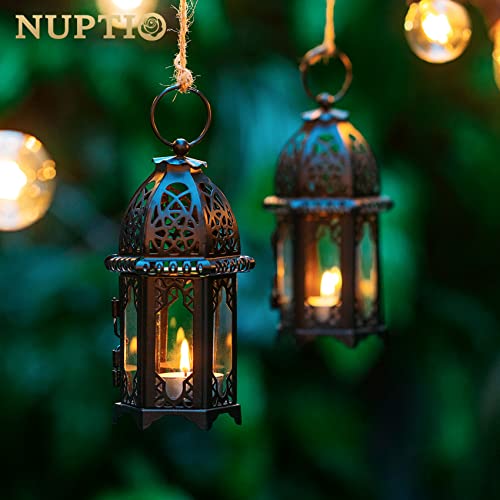 NUPTIO 6 Pcs Hanging Candle Holder Lantern Centerpiece Table/Hanging Glass Hexagon Moroccan Candle Lantern Holders, Black - color: Black, size: 6 Pcs Small Size