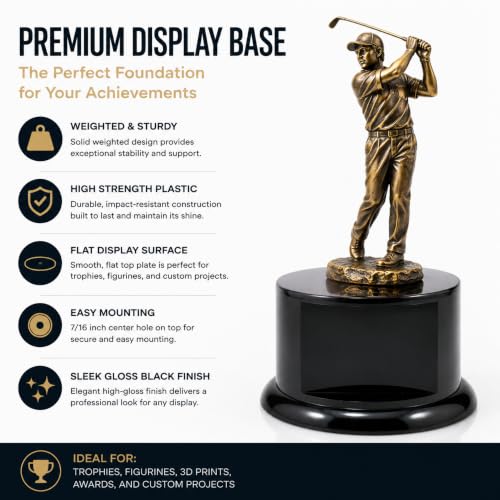 Premium Black Gloss Display Pedestal Base – Weighted Round Stand for Trophies, Figurines & Crafts - size: Medium