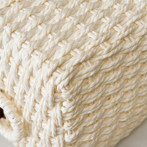 QINGTUHONE Woven Paper Rope Wicker Basket for Organizing(Set of 3,Beige) - color: Beige