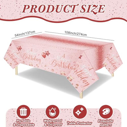 Tudomro 3 Pcs Plastic Happy Birthday Party Tablecloths,Pink Rose Gold - color: Pink Rose Gold