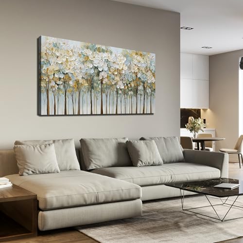 Green and White Flower Poster Wall Decor for Bedroom Tree Canvas Wall Art for Dining Room Modern Prints Wall Art for Apartment Size 24 x 48 Inch - size: 48L" x 24W"