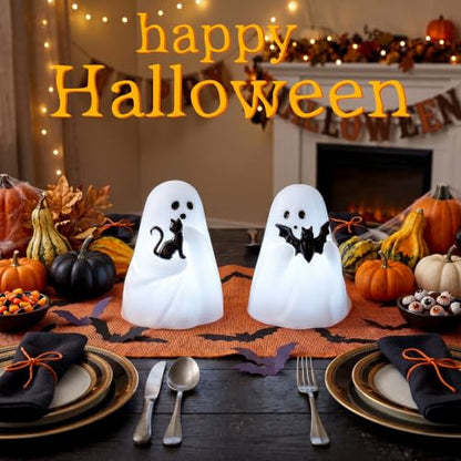 GenSwin Bat & Cat Ghost Halloween Ghost Flameless Candles with Timer - color: Bat & Cat Ghost