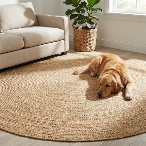 THE BEER VALLEY Jute Braided Area Rug 6 Feet Round - Natural - color: Natural, size: 6' (Round)