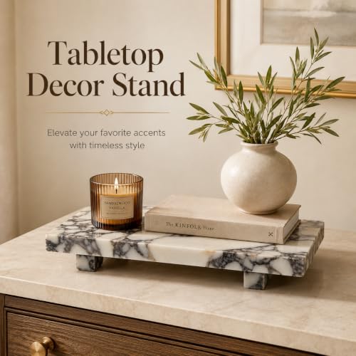 Marble Pedestal Tray Stand for Perfume, Soap & Vanity - color: Calacatta Viola Marble-13.8 in