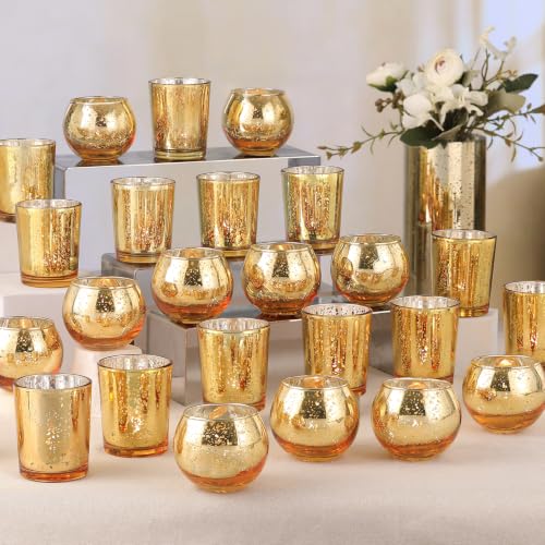 Volens Gold Party Decorations 72pcs, Assorted Glass Votive Candle Holders - color: Gold--(36pcs+36pcs)