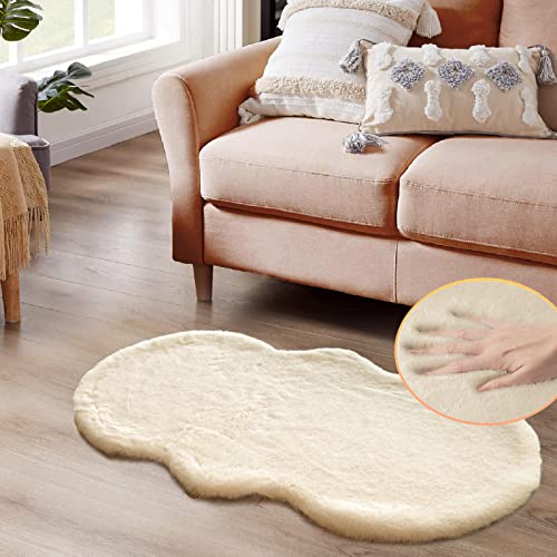 ORINOVA Light Brown Beige Plush Faux Rabbit Shaggy Fur Area Rugs for Living Room Washable Fuzzy Rug Runner Small 2x4 Nursery Rug - color: Beige, size: 2' x 4' (Oblong)