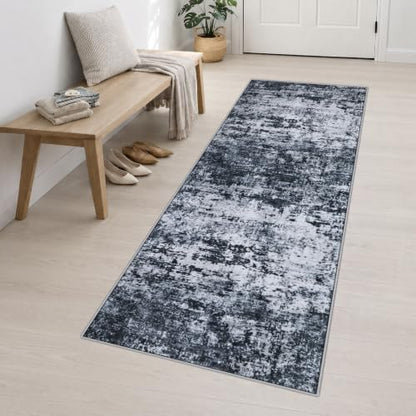 3x10 Washable Runner Rug：Modern Abstract Kitchen Carpet Black - color: Black, size: 3' x 10' (Rectangular)