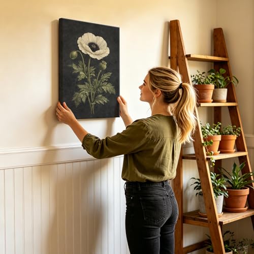 Framed Botanical Wall Art, Moody Poppy Canvas Prints, 16x24 Inch - color: Poppy