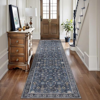 Tangsoo Washable Runner Rug for Hallway Non Slip,2x8 Navy Blue Runner Rugs - color: Distressed Blue Black, size: 2' X 8' (Runner)
