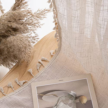 Natural Linen Blended Farmhouse Curtains 63 Inches Long Boho Curtains & Drapes Country Style for Bedroom, W40 x L63, Natural, 2 Panels Set - color: Natural, size: 40"W x 63"L (Pack of 2)