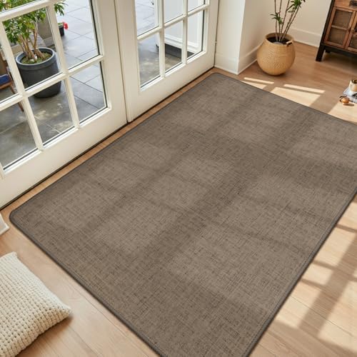 LEKEEPGO Ultra Thin Indoor Door Mat 17"x29", Large Non Slip Doormats, Brown | Low-Profile, Rubber Backing, Absorbent Door Mat Indoor Entrance, Washable Welcome Dirt Trapper Entry Floor Mat for Front Door - color: Brown, size: 3' X 4'11" (Rectangular)