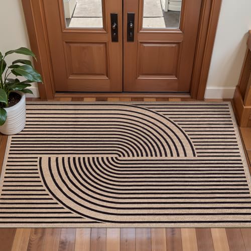 Tangsoo Easy Jute 2x4 Small Throw Rugs for Entryway,Washable Non-Slip Mat - color: Black, size: 2x4ft