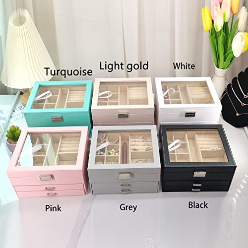 BOOVO Clear Lid Jewelry Box,3 Layers Jewelry Organizer (Black, 3 Layer) - color: Black, size: 3 Layer
