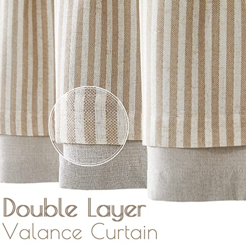 jinchan Stripe Linen Kitchen Valance Curtain, 50x16, 1 Panel, Taupe - color: Boxter Striped | Tan on Linen, size: 50"W x 16"L (Pack of 1)