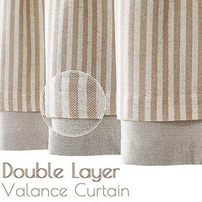 jinchan Stripe Linen Kitchen Valance Curtain, 50x16, 1 Panel, Taupe - color: Boxter Striped | Tan on Linen, size: 50"W x 16"L (Pack of 1)