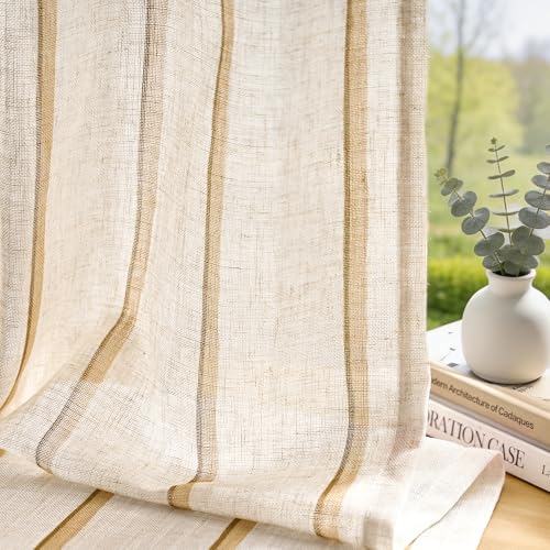 jinchan Light Filtering Striped Linen Curtains 63 Inch Length 2 Panels - color: Yellow, size: 50"W x 63"L (Pack of 2)