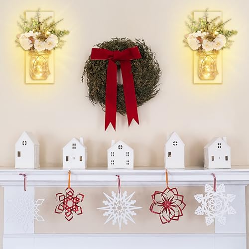 Rustic Wall Sconces Mason Jar Sconces with Remote Control LED Fairy Lights - color: Peony+white Board