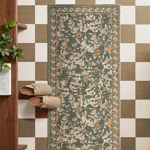 jinchan 2x5 Runner Rug Floral Vintage Washable Area Rug, Green - color: Eden Green, size: 2' x 5' (Rectangular)