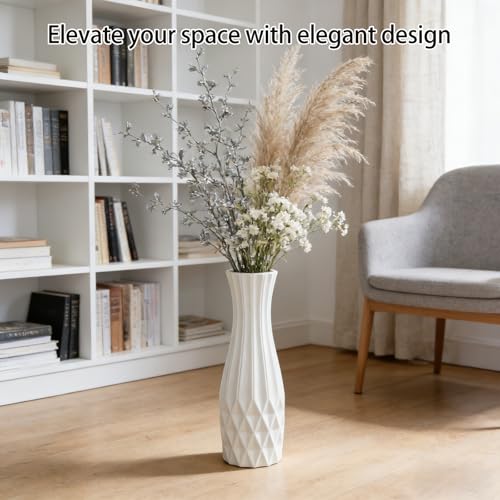 White Tall Ceramic Floor Vase, 17.7 Inch, Flared Geometric Design - color: Shape 2, size: 17.7 Inch