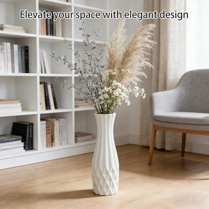 White Tall Ceramic Floor Vase, 17.7 Inch, Flared Geometric Design - color: Shape 2, size: 17.7 Inch