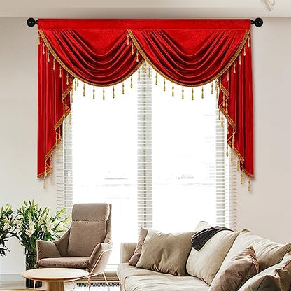 ELKCA Luxury Burgundy Red Velvet Curtain Valances for Living Room with Beads(59inch,1 Panel) - color: Burgundy Red, size: 59"W x 43"L (Pack of 1)