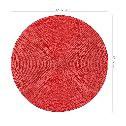 Round Placemats, Crossweave Heat Resistant Classic Woven Round Place Mats Diameter 13.5 inch for Kitchen Table Set of 6 (Red) - color: Red