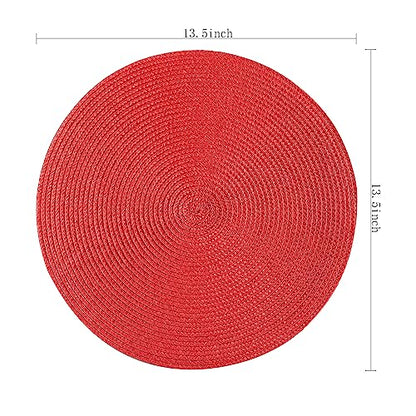 Round Placemats, Crossweave Heat Resistant Classic Woven Round Place Mats Diameter 13.5 inch for Kitchen Table Set of 6 (Red) - color: Red