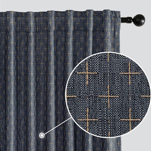 MIULEE Patterned Farmhouse Linen Curtains, Back Tab, 52Wx63L, Blue - color: Blue, size: 52"W x 63"L (Pack of 2)