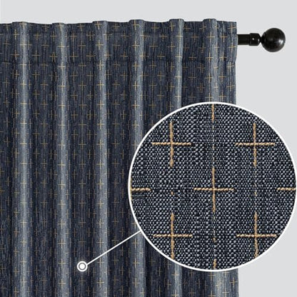 MIULEE Patterned Farmhouse Linen Curtains, Back Tab, 52Wx84L, Blue - color: Blue, size: 52"W x 84"L (Pack of 2)