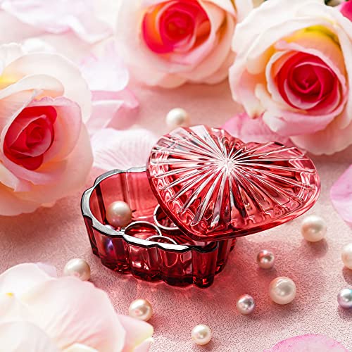 Crystal Heart-Shaped Jewelry Box, Decorative Glass Trinket Box with Lid - color: Burgundy