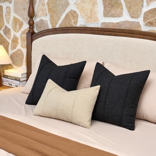 Textured Boucle Throw Pillow Covers 18x18 Inch Set of 2 Black - color: Black, size: 18" x 18" (Pack of 2)