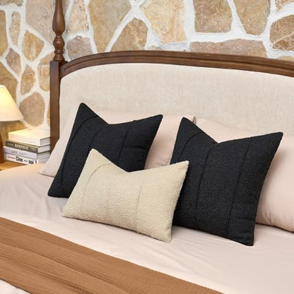 Textured Boucle Throw Pillow Covers 20x20 Inch Set of 2 Black - color: Black, size: 20" x 20" (Pack of 2)