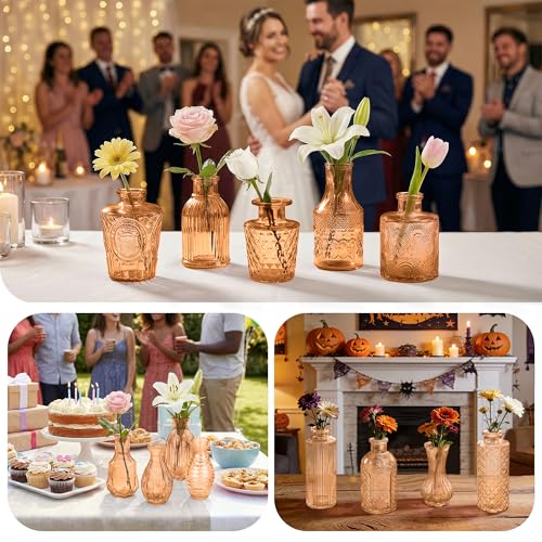 Glass Bud Vases in Bulk Small Mini Amber Vase for Flowers 17pc - color: Amber