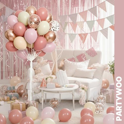 PartyWoo Dusty Pink Balloons 66pcs 12 Inch Blush Pink Gold White Balloons - color: Pink-3320