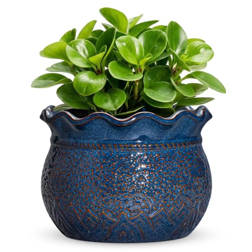 Ceramic Plant Pots, 6 Inch Planter with Drainage Hole, Retro Blue - color: Retro Blue, size: 6 Inch