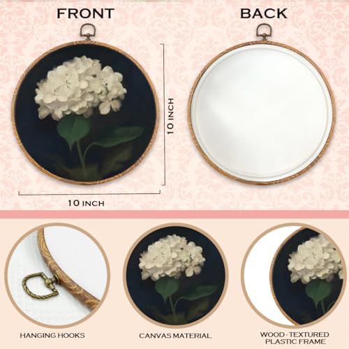 Vintage White Hydrangea Round Wall Art Decor, White Hydrangea Canvas Prints - color: Hydrangea 0628
