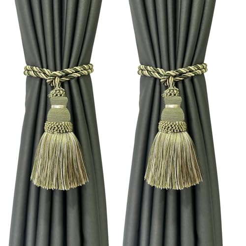 2 Pack Curtain Tie Backs Rope Tassels for Curtain Holdback - color: Mix Green, size: 2p