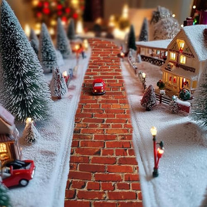 4 Pcs Christmas Village Red Brick Road, Christmas Villages Accessories - color: 47.2"x 4.7"-red