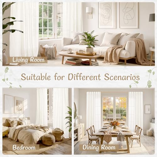 LAMIT Linen Semi Sheer Curtains 84 Inches Long for Living Room 2 Panels - color: Natural, size: 52"W x 84"L (Pack of 2)